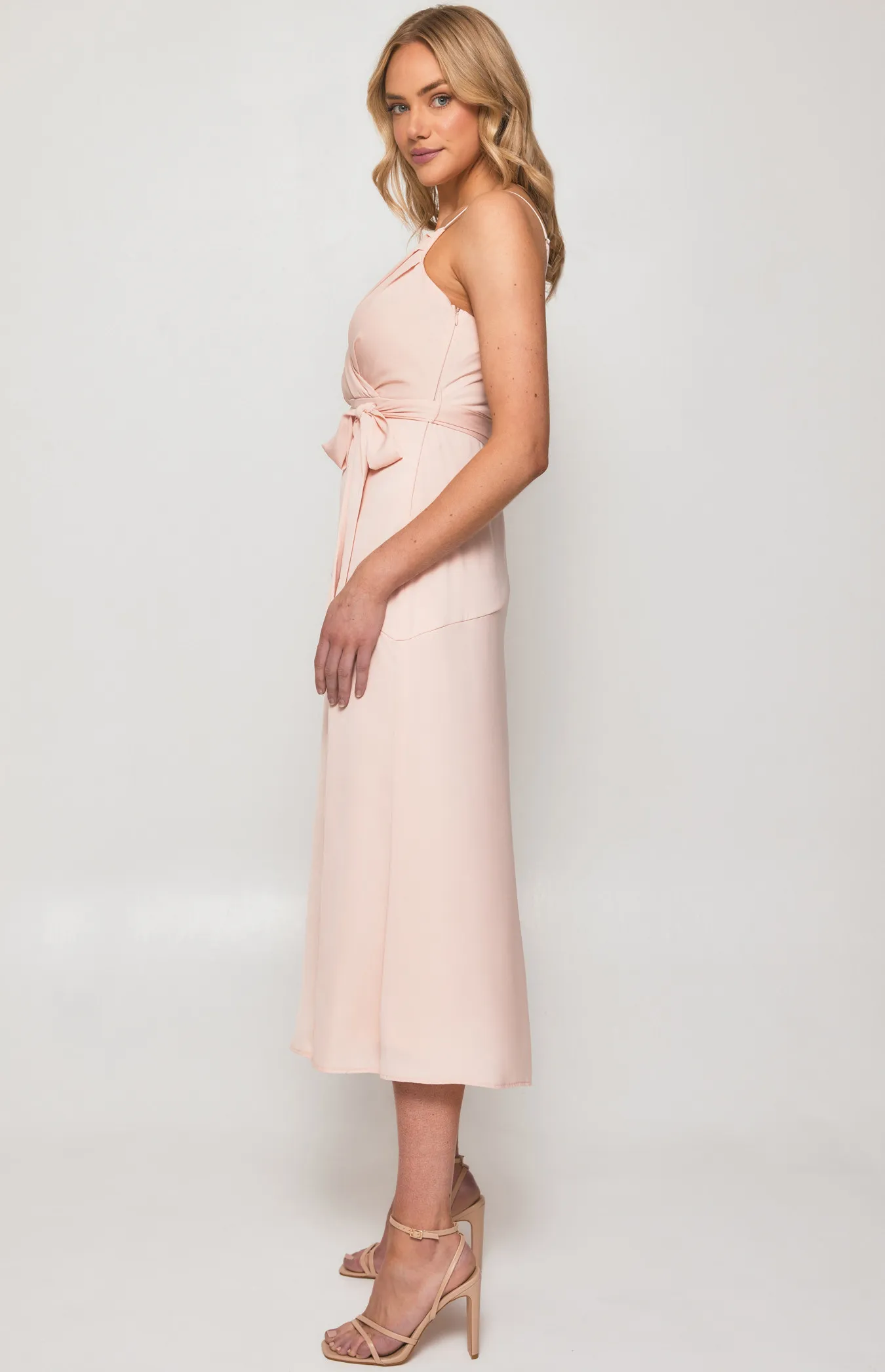 Satin Midi Dress with Pleated Front Detail and Split (SDR1291A)