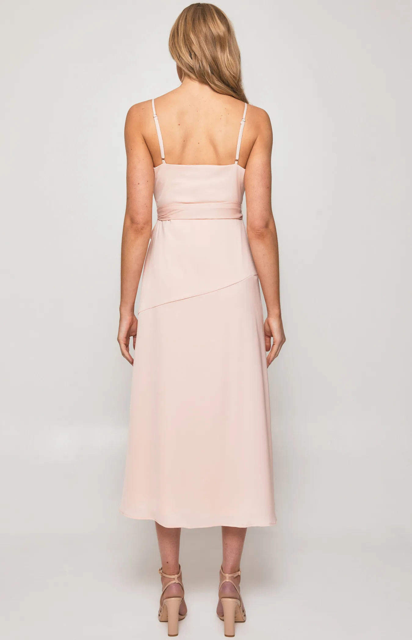 Satin Midi Dress with Pleated Front Detail and Split (SDR1291A)