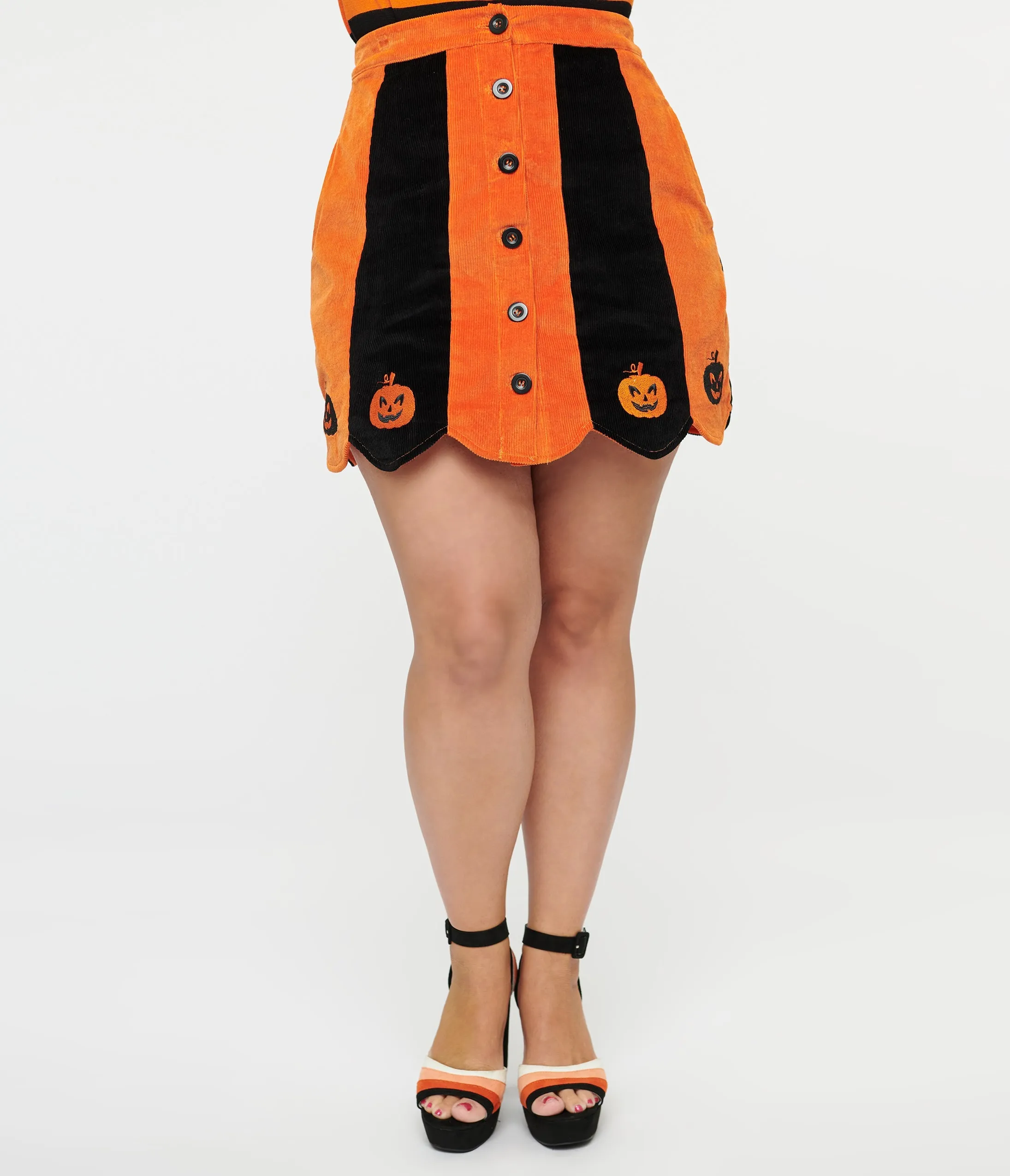 Smak Parlour 1960s Orange & Black Pumpkin Corduroy Mini Skirt