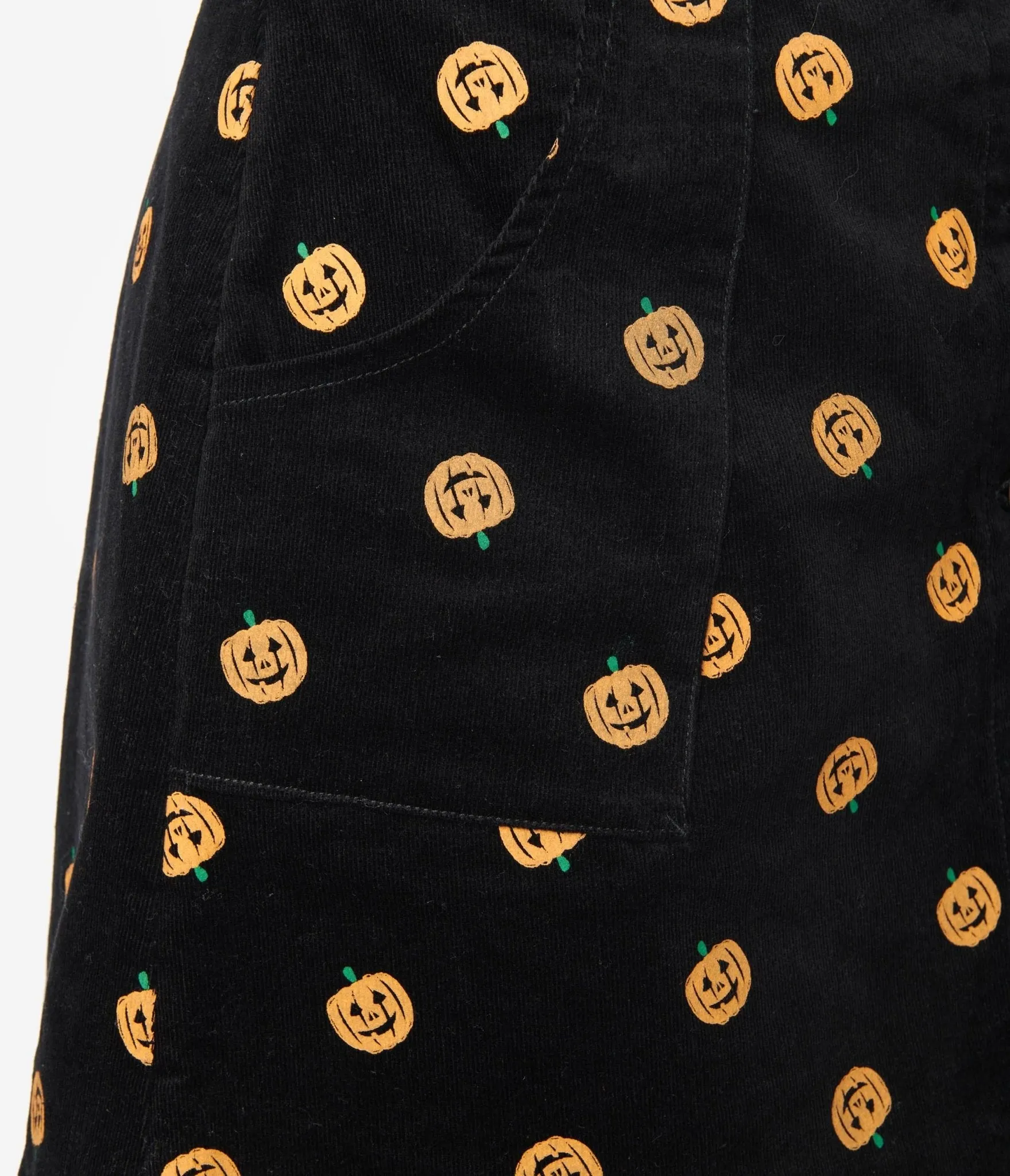 Smak Parlour 1970s Black Corduroy & Pumpkin Stamp Campus Mini Skirt