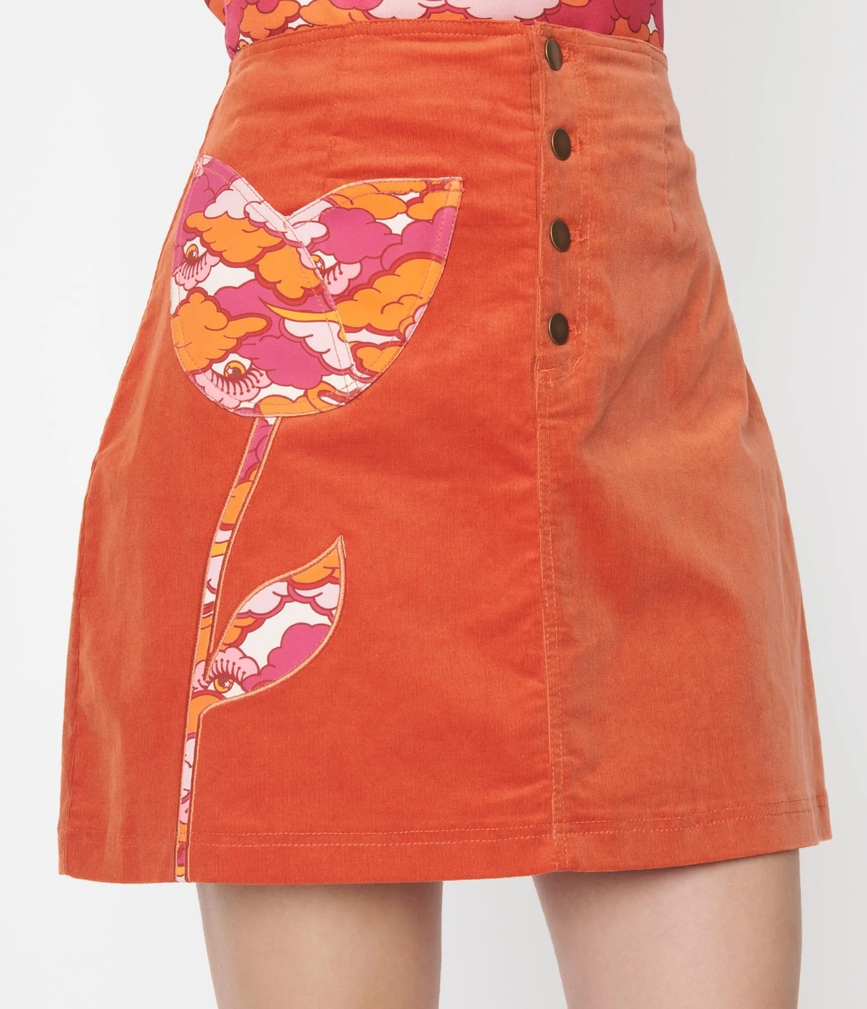 Smak Parlour Burnt Orange Psychedelic Tulip Mini Skirt