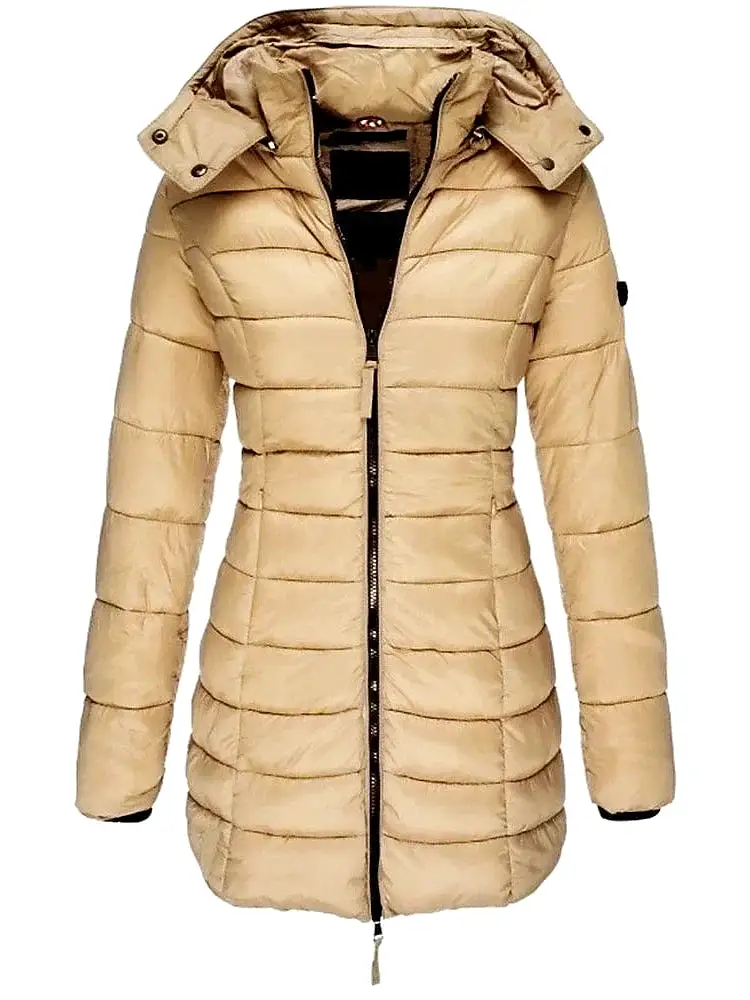 Stylish and Cozy Women's Mid-Length Quilted Puffer Coat with Windproof Features