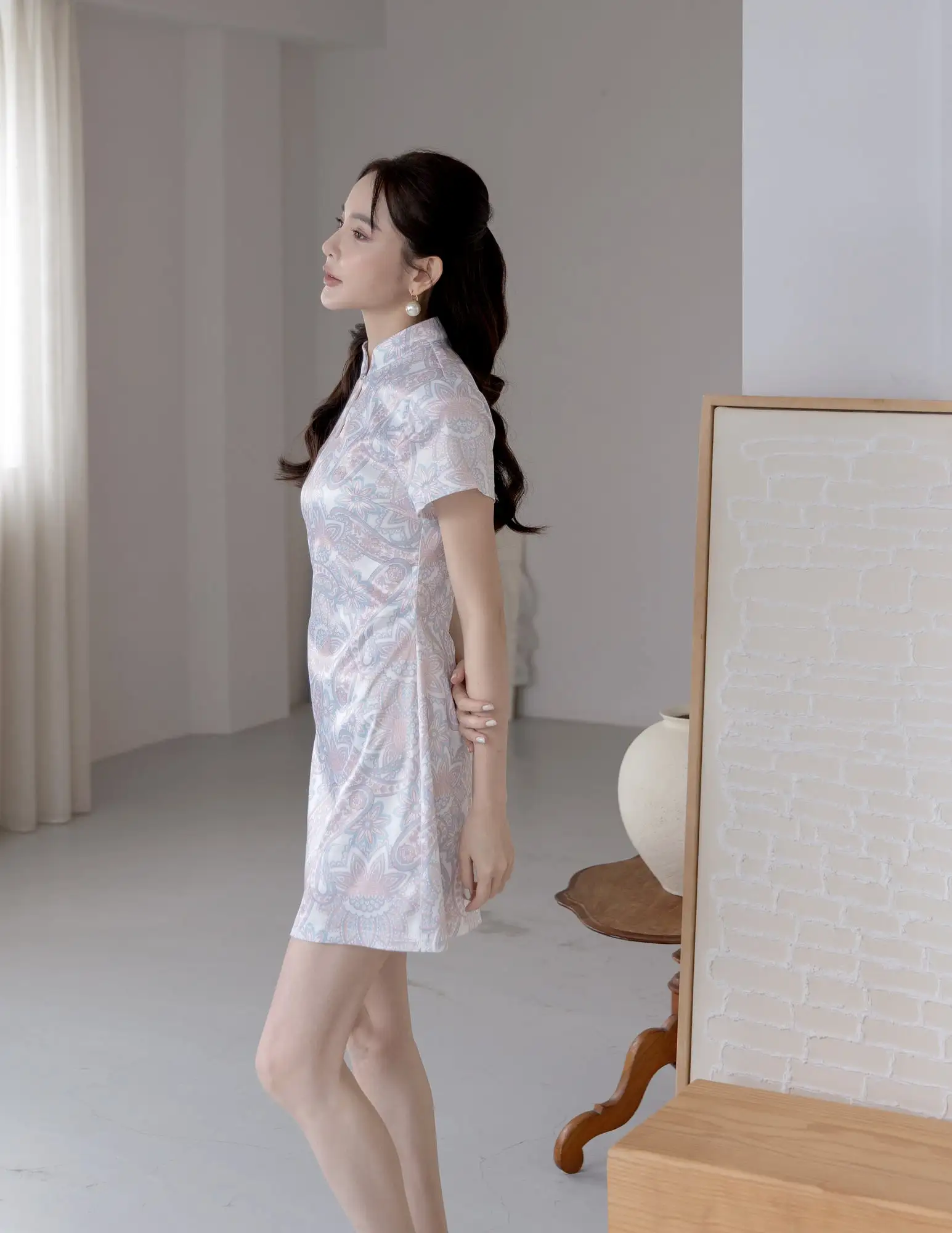 Sue Cheongsam Dress in White