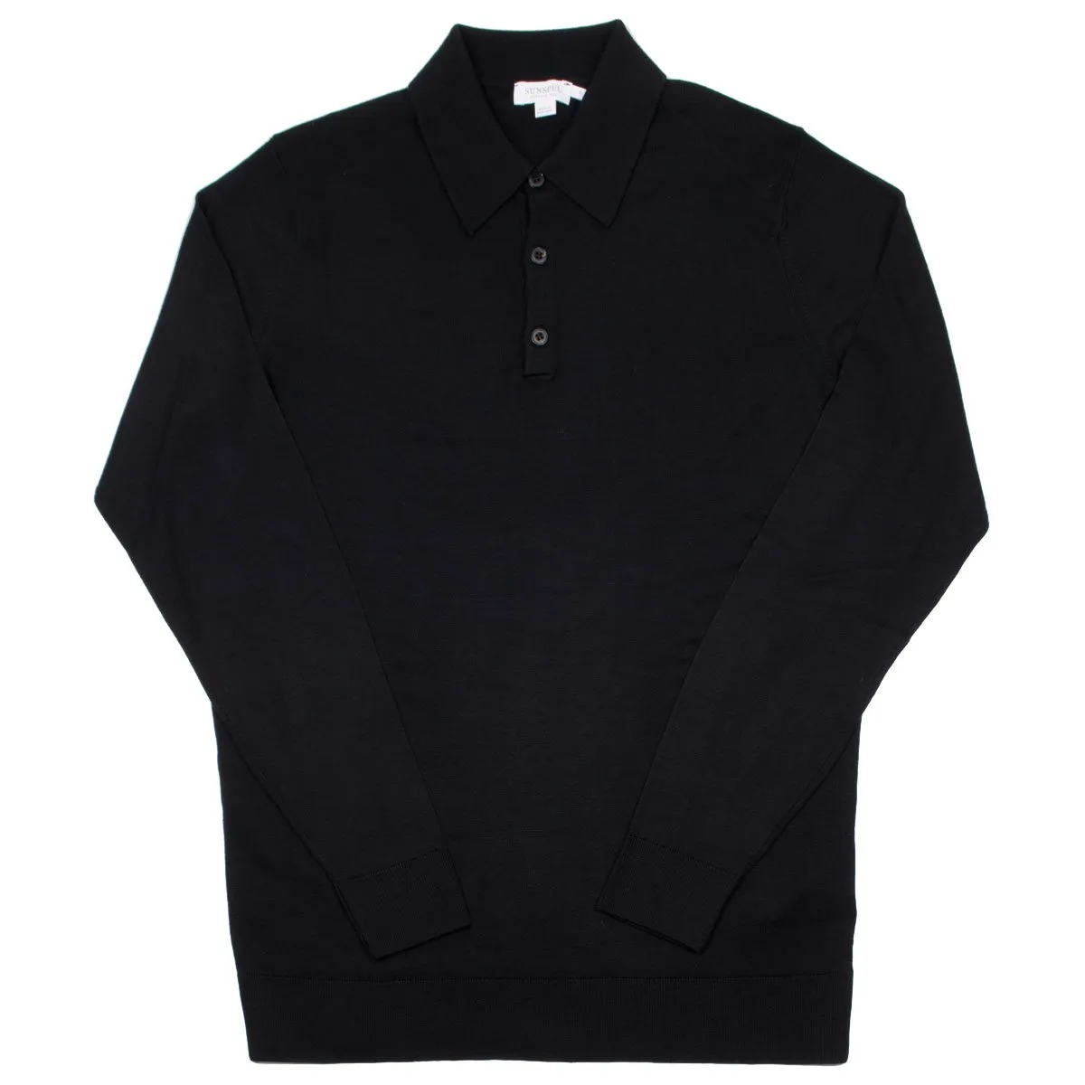 Sunspel - Long Sleeve Merino Polo - Black