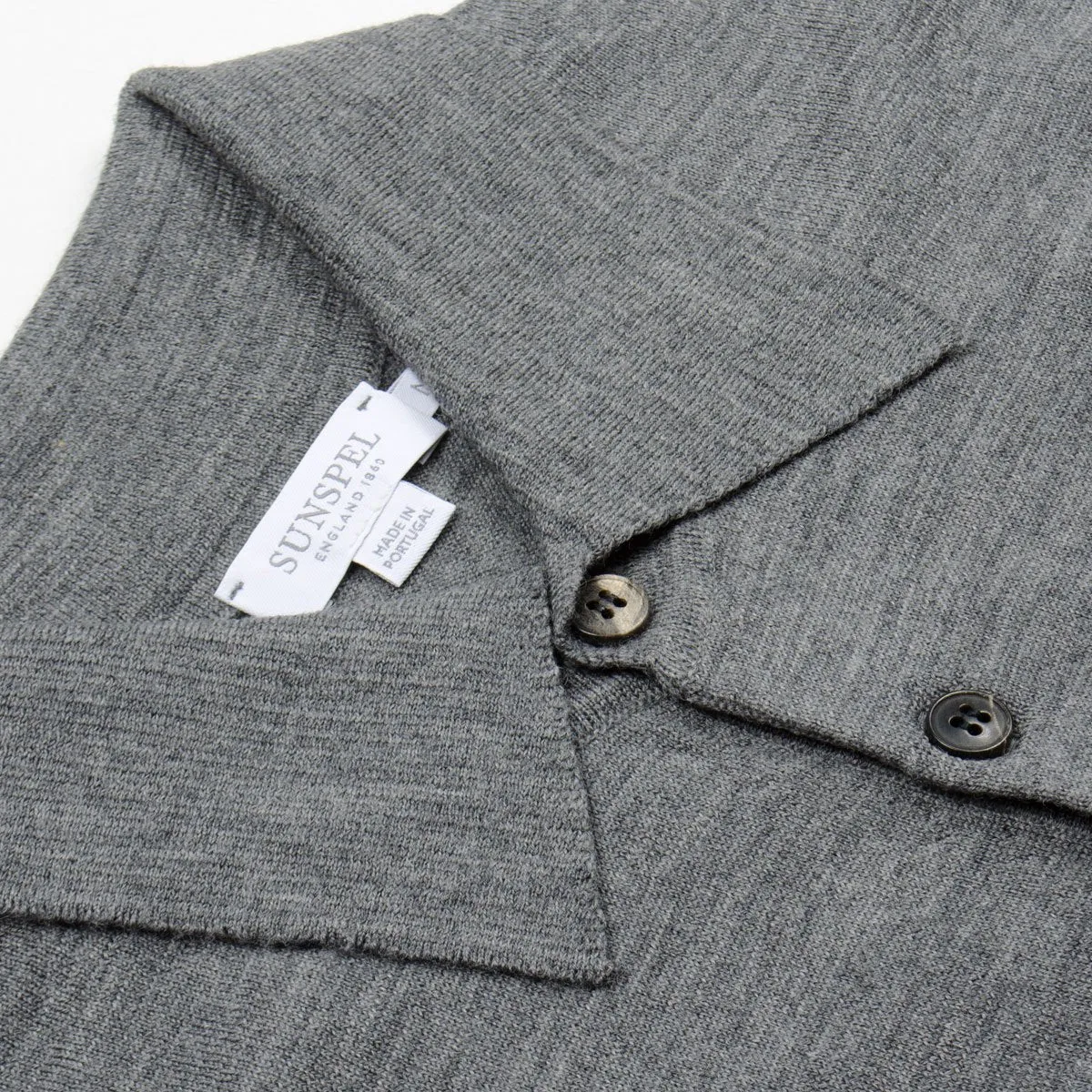 Sunspel - Long Sleeve Merino Polo - Mid Grey Melange