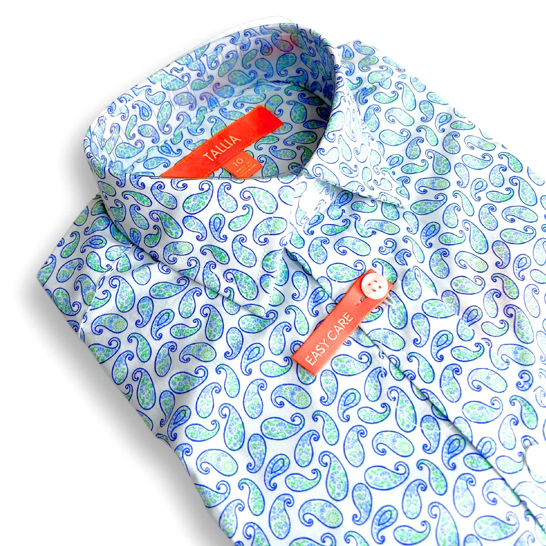 Tallia Boys White/Green Paisley Dress Shirt_ KZ0031