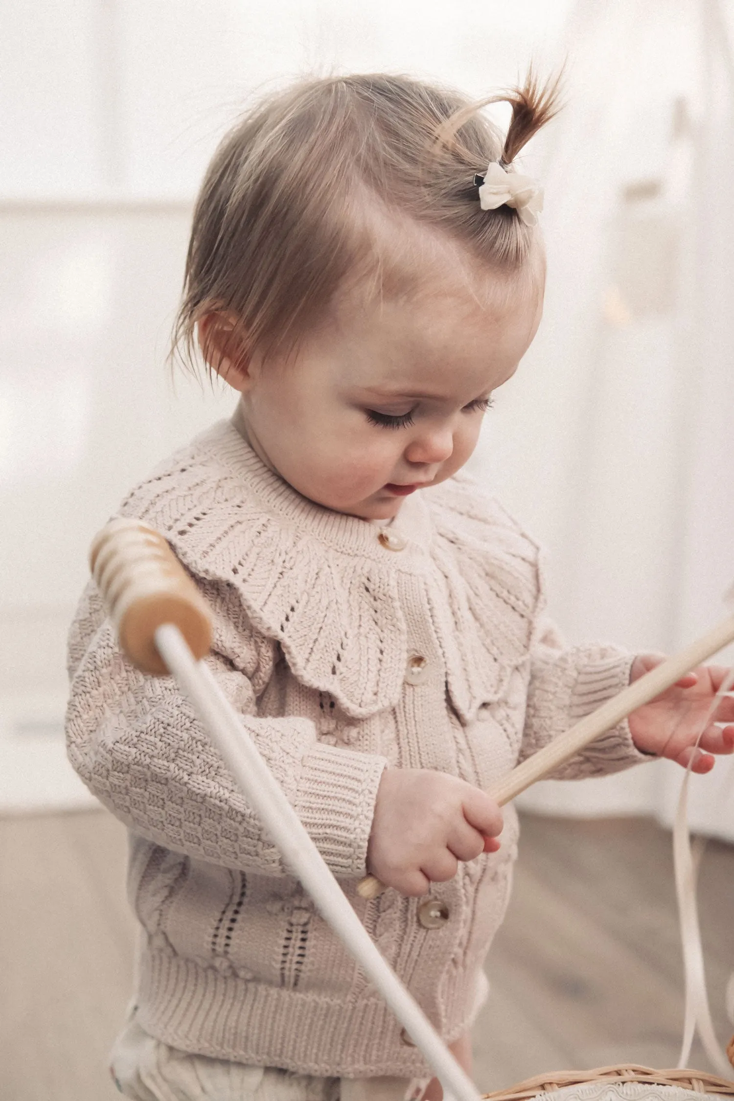 Taupe Knitted Frill Collar Cardigan