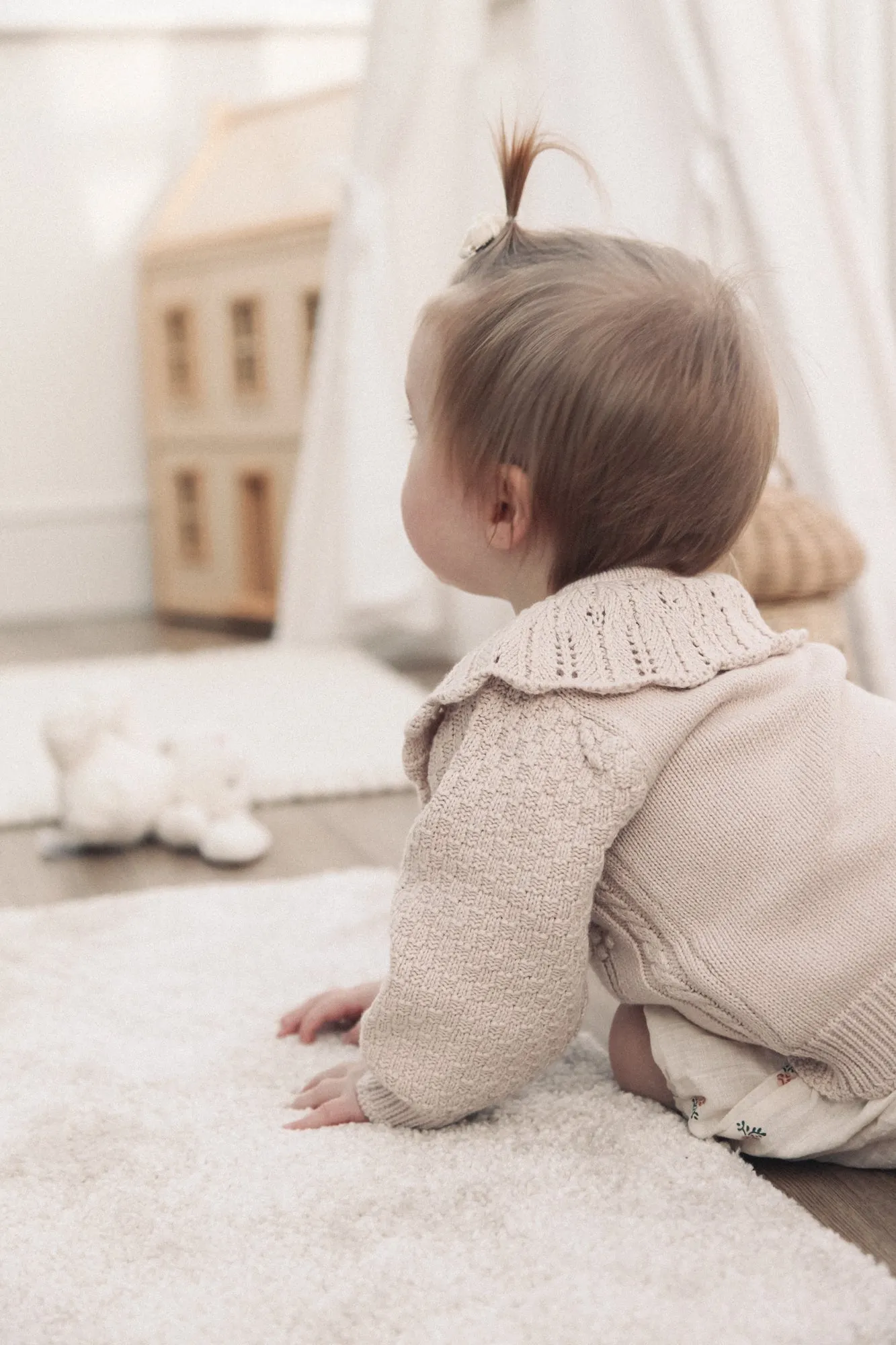 Taupe Knitted Frill Collar Cardigan