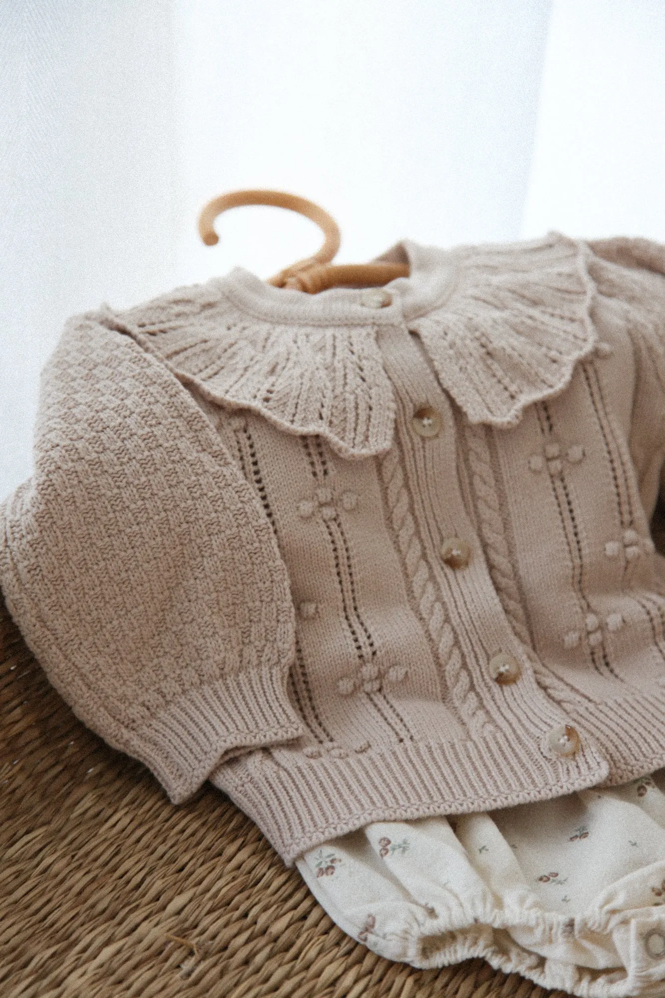 Taupe Knitted Frill Collar Cardigan