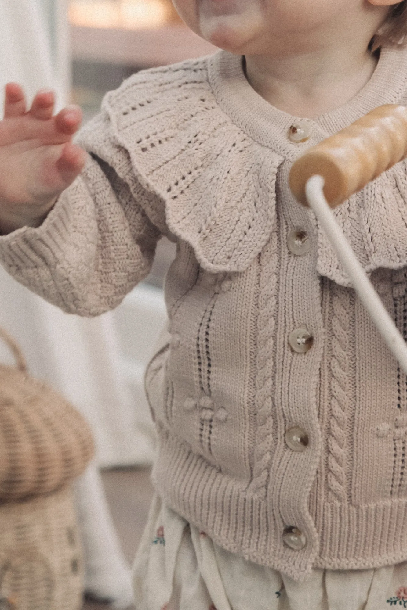 Taupe Knitted Frill Collar Cardigan