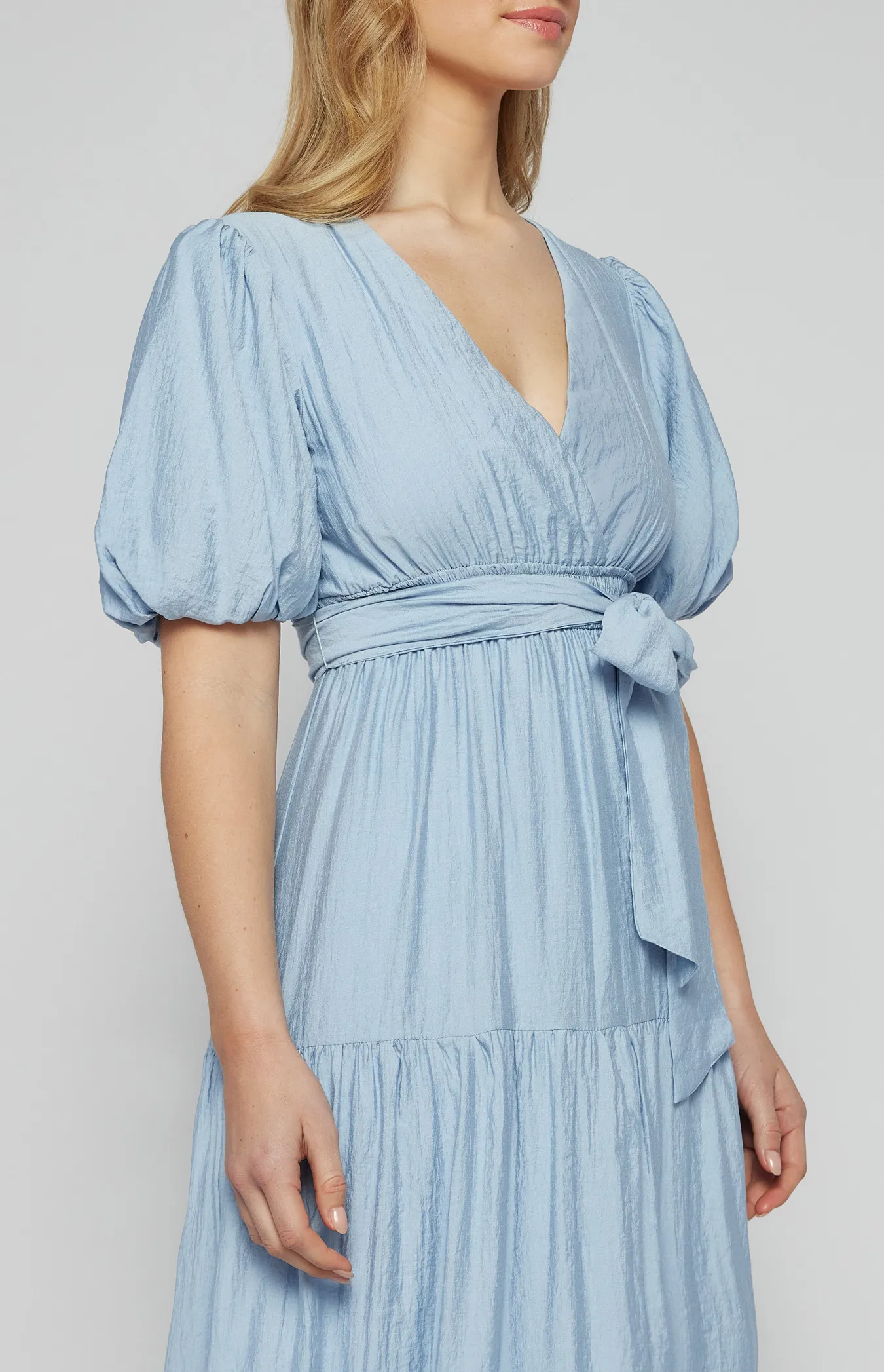 Textured Bubble Sleeve Maxi Dress with Tiered Hem (SDR1253A)