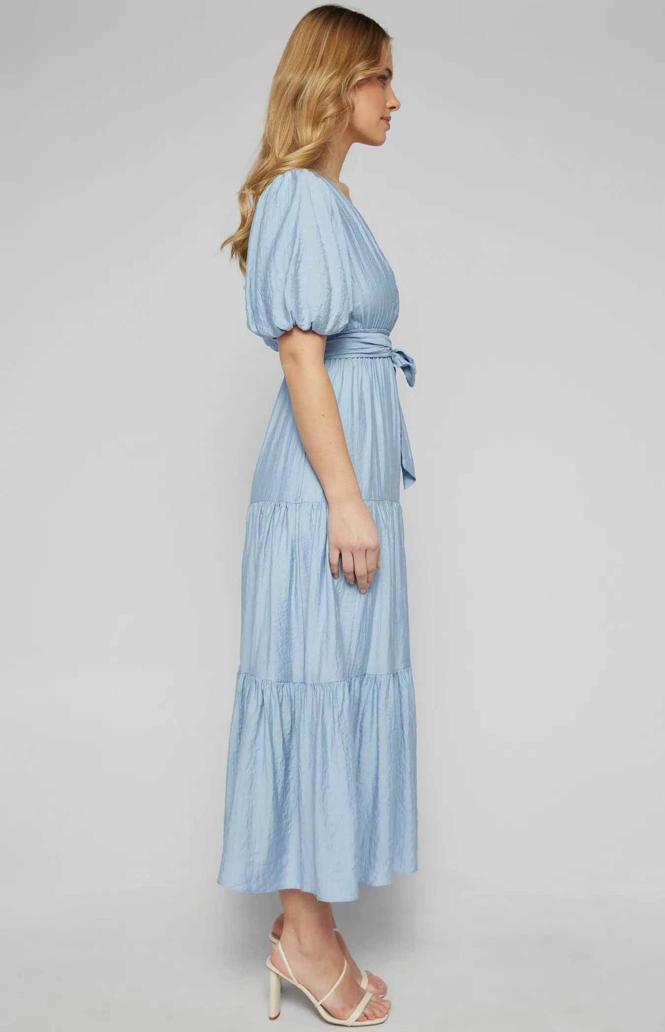 Textured Bubble Sleeve Maxi Dress with Tiered Hem (SDR1253A)