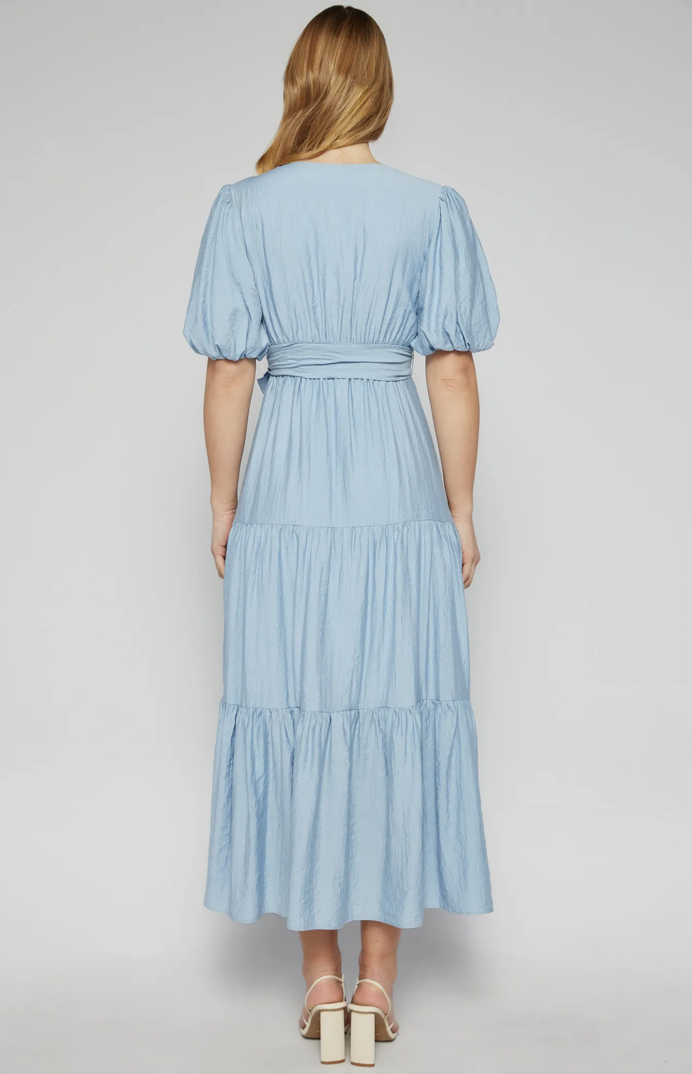 Textured Bubble Sleeve Maxi Dress with Tiered Hem (SDR1253A)