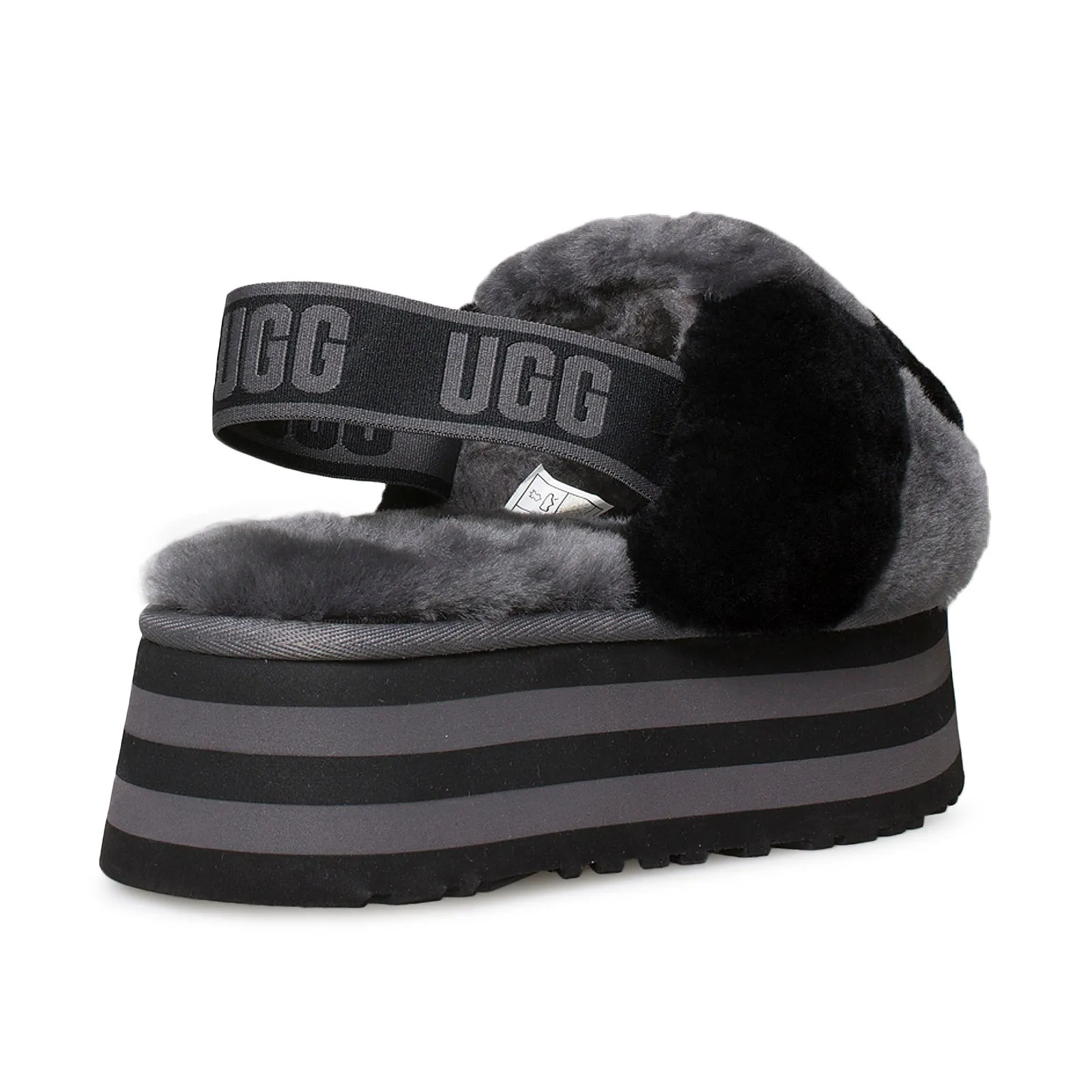 UGG Disco Checker Slide Black Dark Grey Slippers - Women's