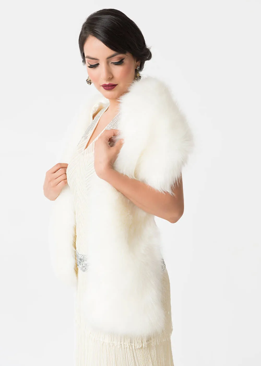 Unique Vintage Faux Fur Stola White