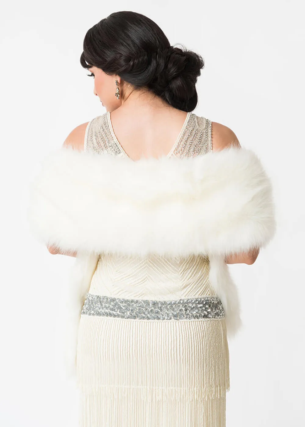 Unique Vintage Faux Fur Stola White