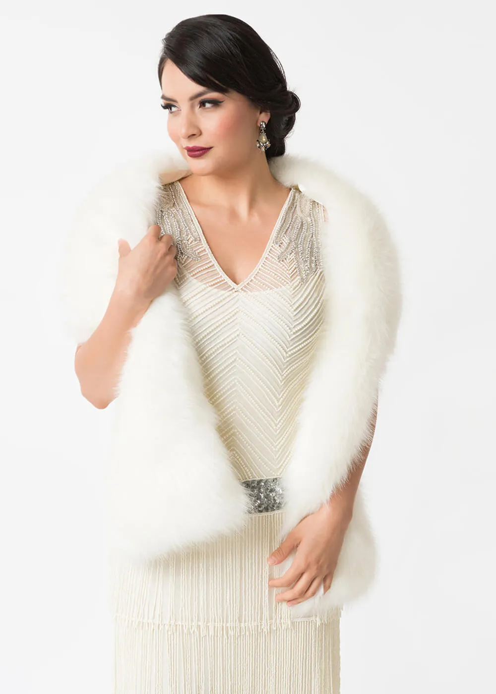 Unique Vintage Faux Fur Stola White