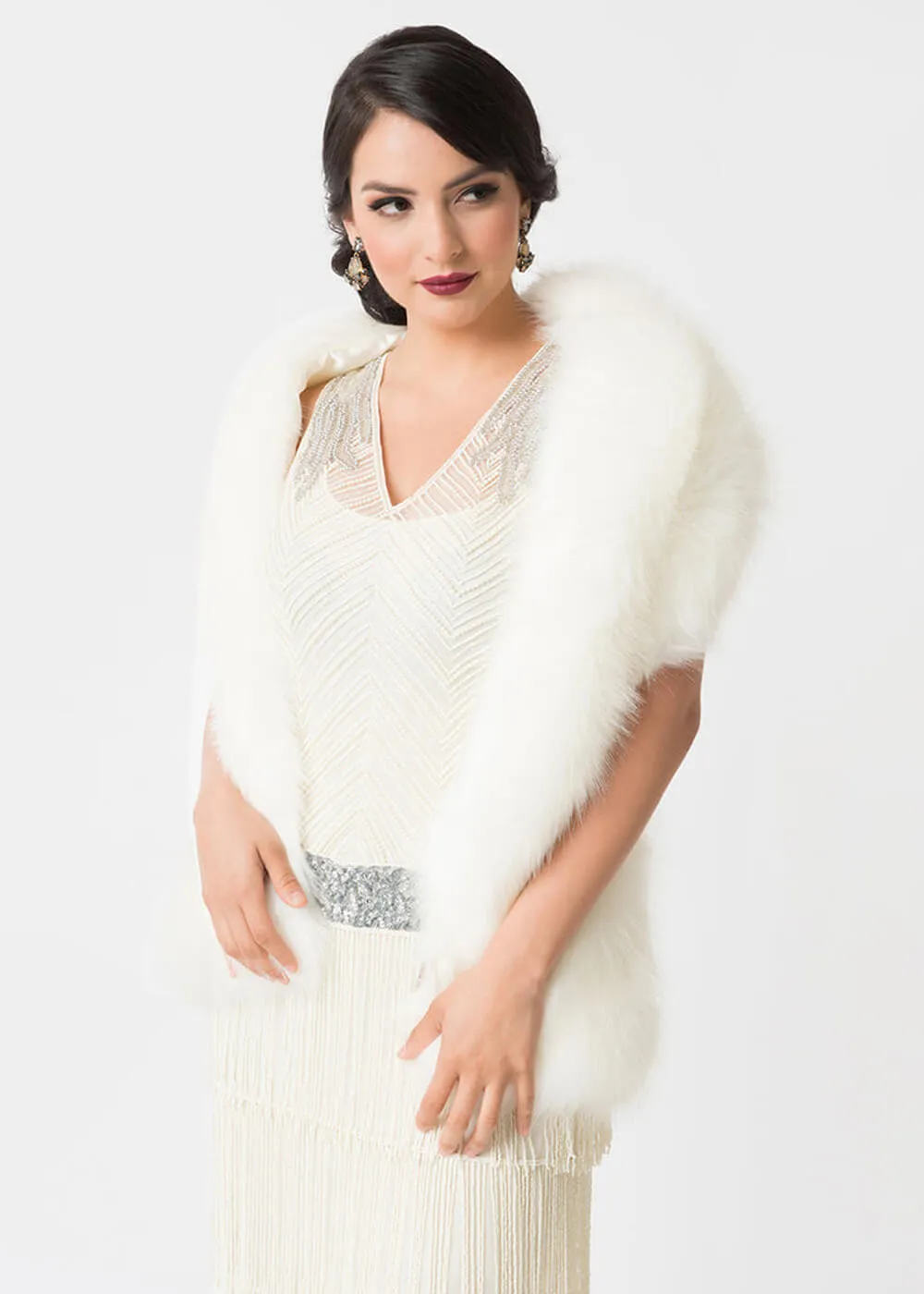 Unique Vintage Faux Fur Stola White