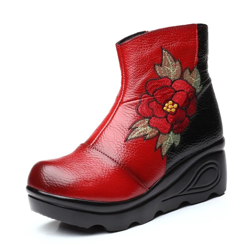 Winter Embroidery Shoes Woman Outdoor Western Flat Heels Female Platform Boot