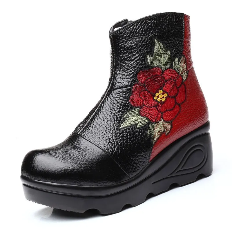 Winter Embroidery Shoes Woman Outdoor Western Flat Heels Female Platform Boot