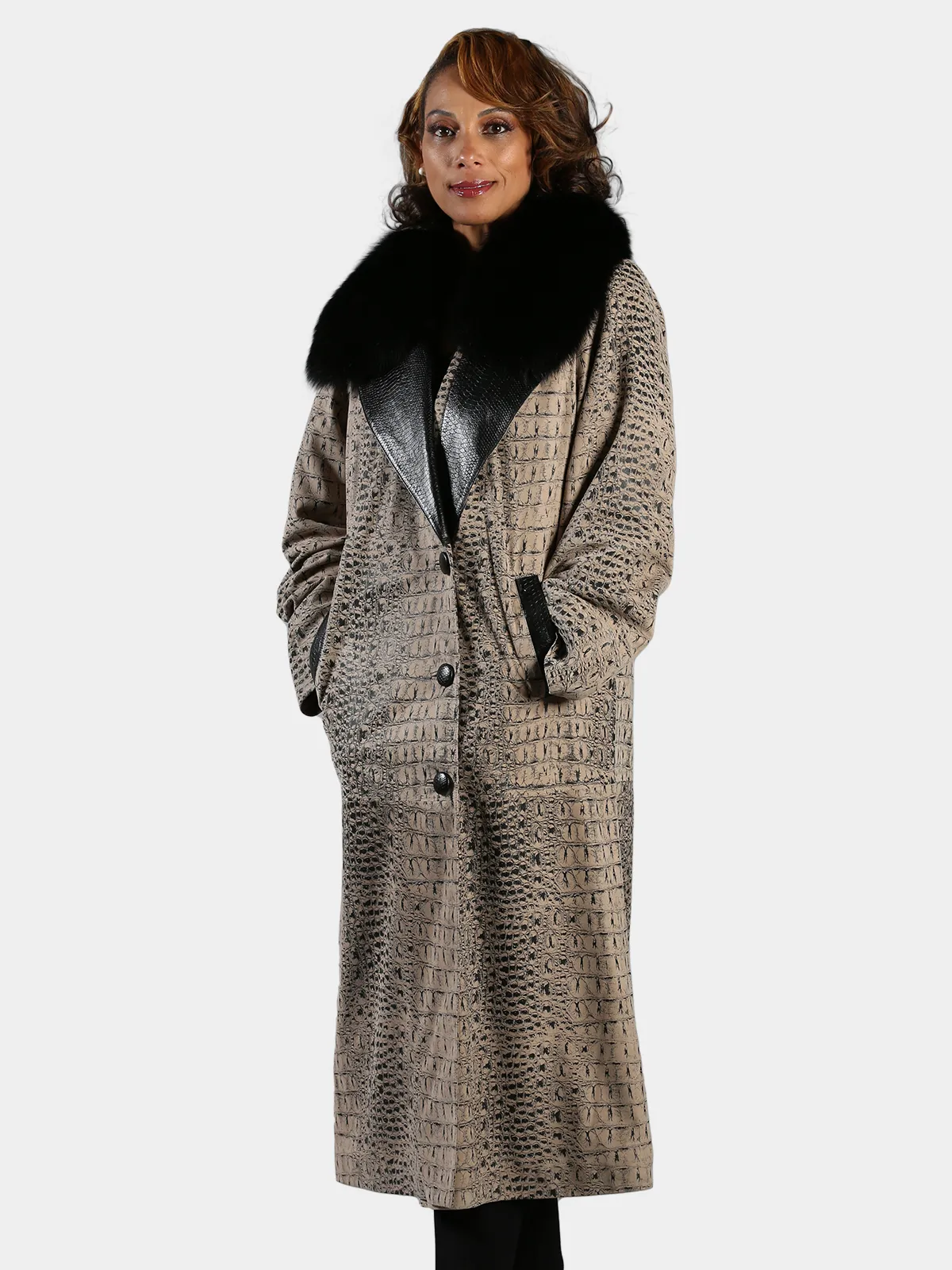 Woman's Powder Croco Leather Coat - Day Furs