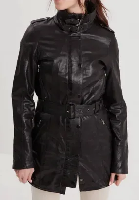 Women's black leather coat rose garden twilight