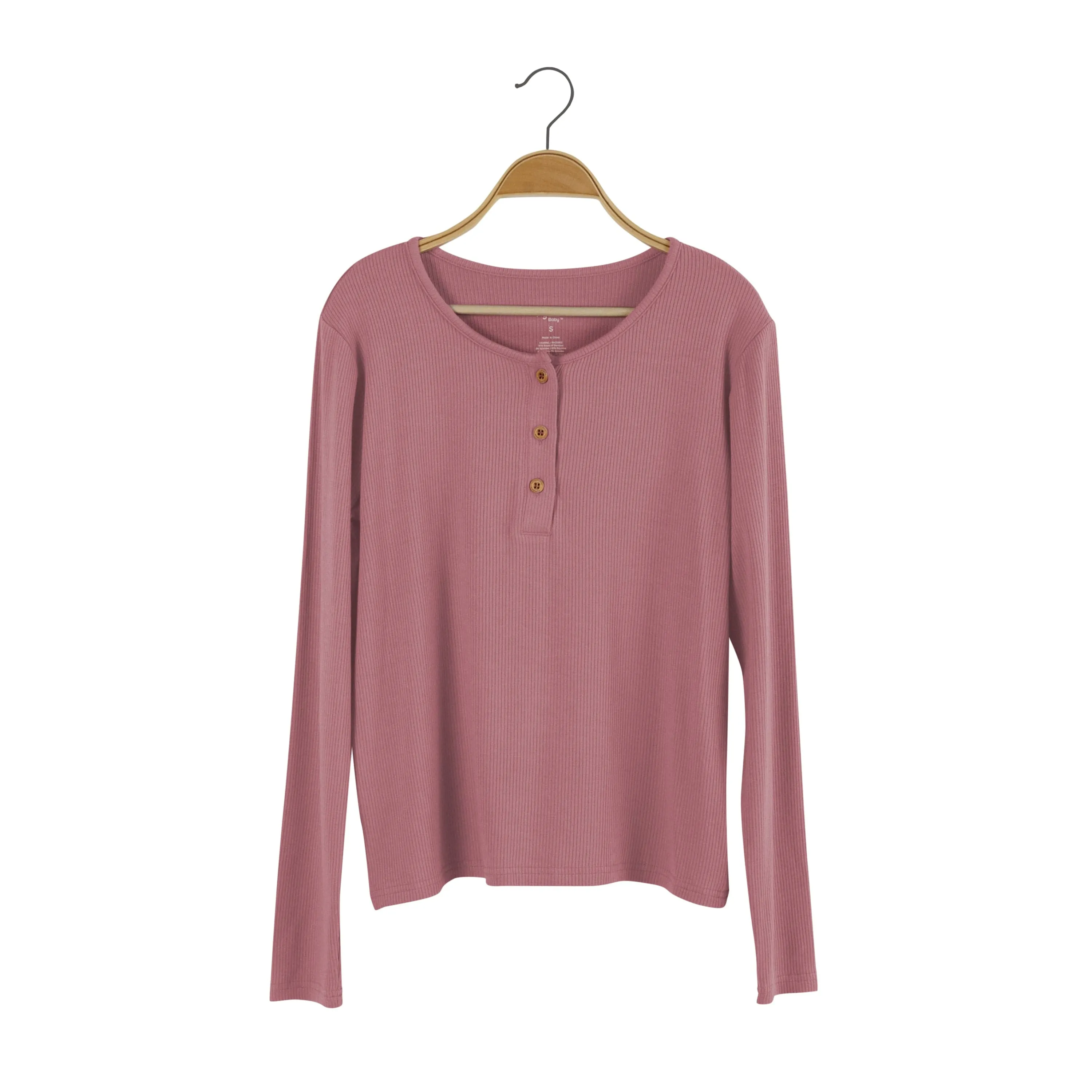 Women's Ribbed Henley Top in Dusty Rose