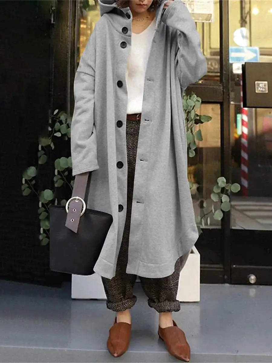 Women's Stylish Long Dusty Coat with Zip-Up Design - Fashionable and Functional