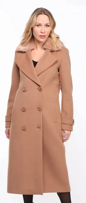 Women's taupe \synthia\ mink collar fabric coat