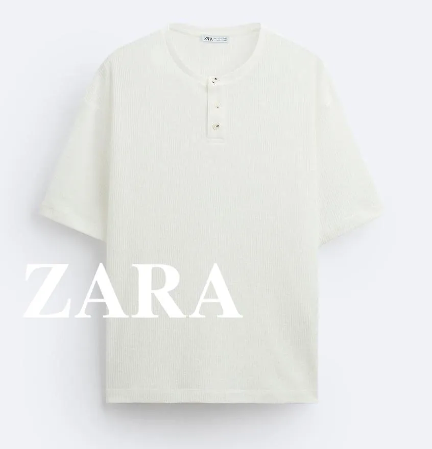 ZARA  |Henry Neck Plain Short Sleeves Henley T-Shirts